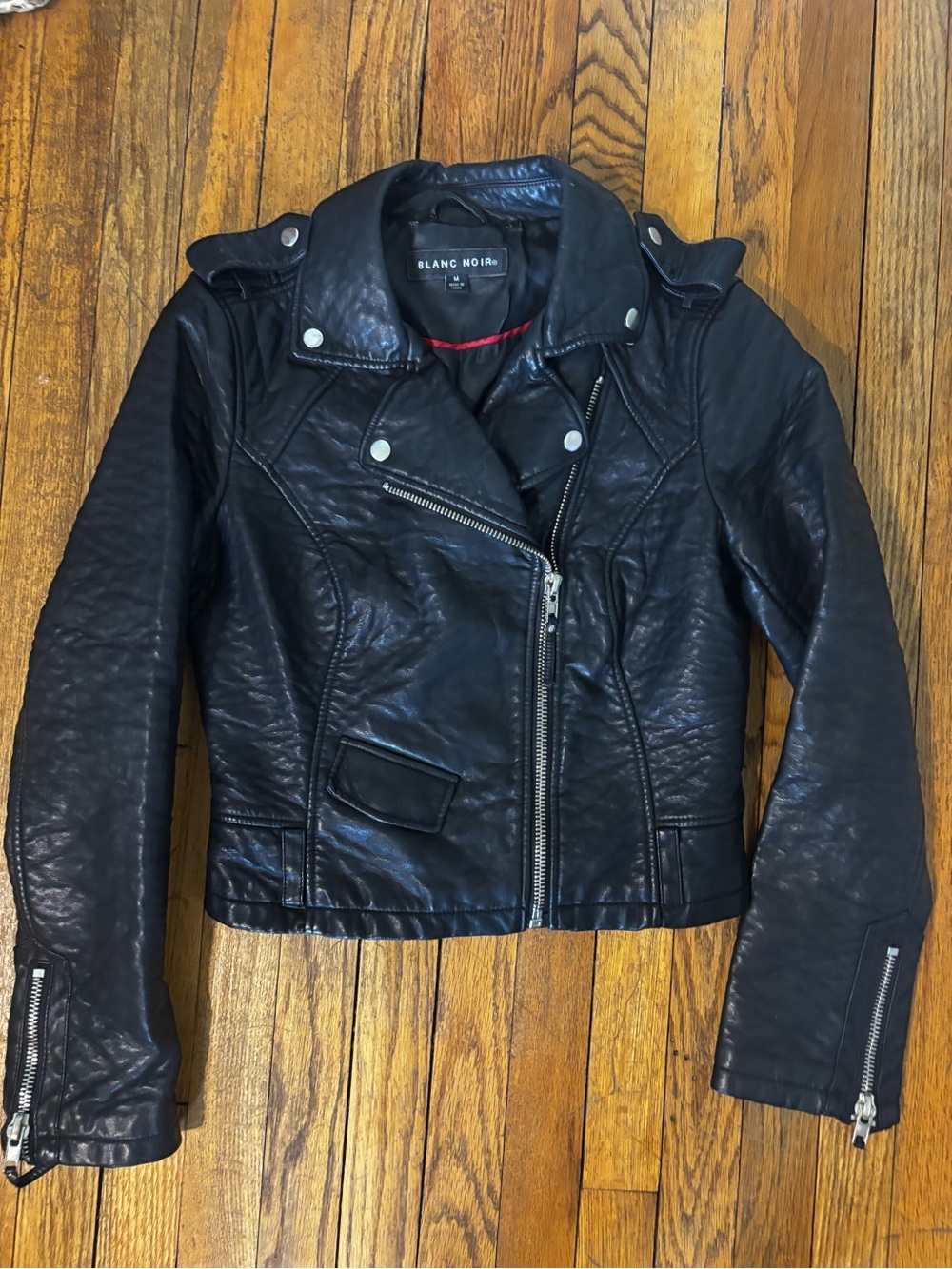 blanc noir Black Faux Leather Asymmetric Moto Jacket